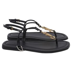 Jw Anderson Anchor-Logo Ankle Strap Flat Sandals in Black Leather